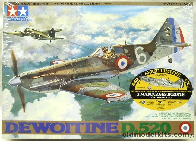 Tamiya 1/48 Dewoitine D-520 Limited Series - With Markings For Three Aircraft French Air Force 1940-1941, 89583 plastic model kit
